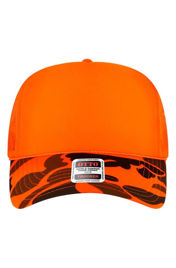 BFC No Print 5 Panel Neon Orange Camo Hat