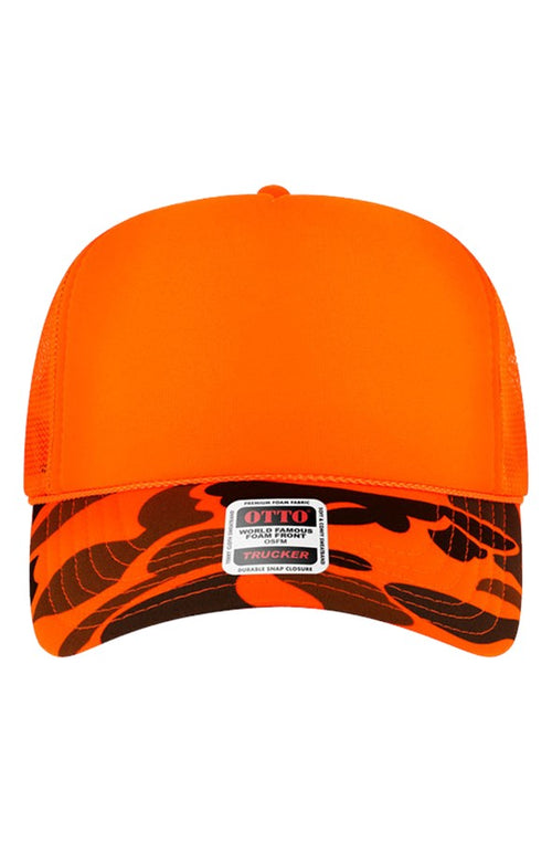 BFC No Print 5 Panel Neon Orange Camo Hat